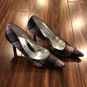 Rampage Black Pink & Gray Plaid Heels